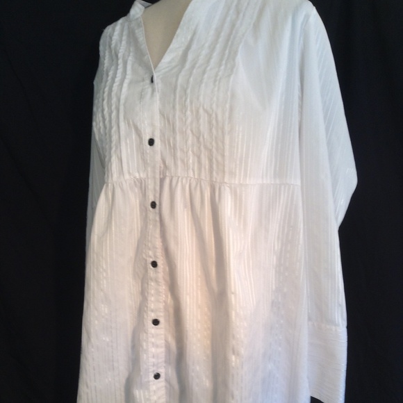 Lane Bryant Tops - Lane Bryant White/Silver Long Dress Shirt